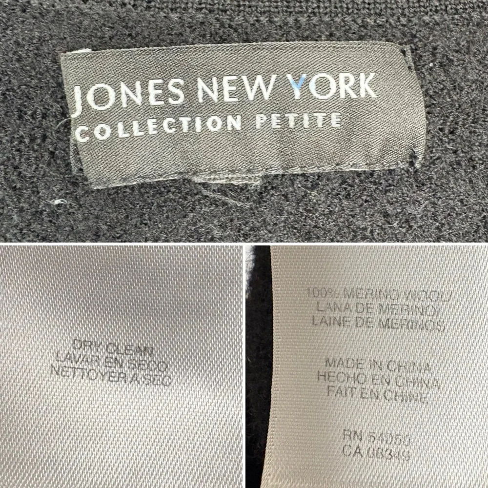 Jones New‎ York Petite Collection Wool Jacket Size M Black Ruffled Work Church